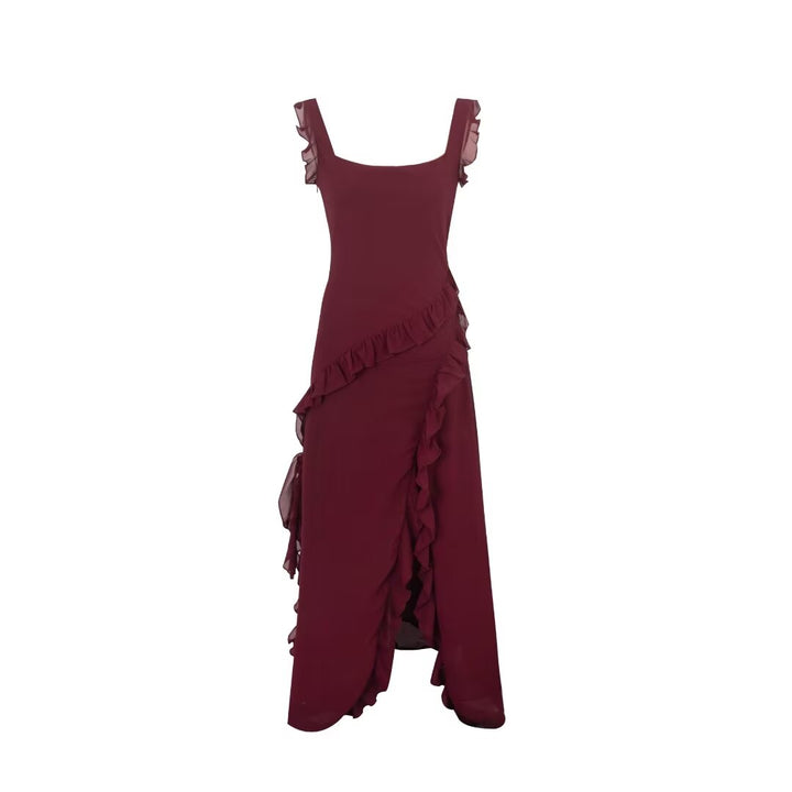 Women Clothing Summer Autumn Sexy Wooden Ear Stitching Split Dress