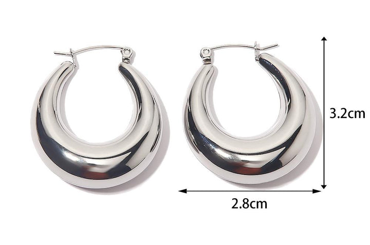 Steel Color Stainless Steel French Glossy Hollow Out Cutout Earrings Mesh Red Blogger Same Hoop Earrings Women Accessories