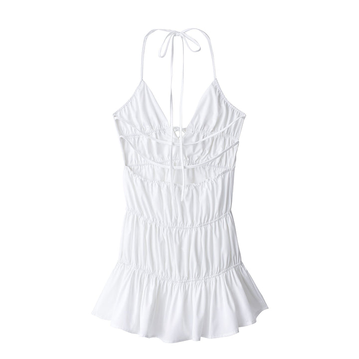 Women Clothing Summer Sexy Deep V Plunge Neck Backless Hanging Collar Dress