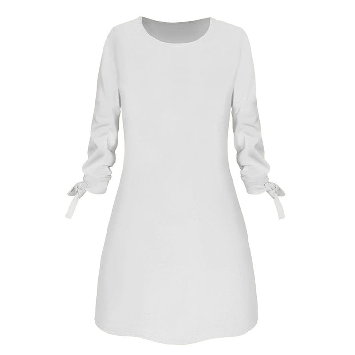 Spring Summer Autumn Solid Color Dress Casual O neck Dress Lace up