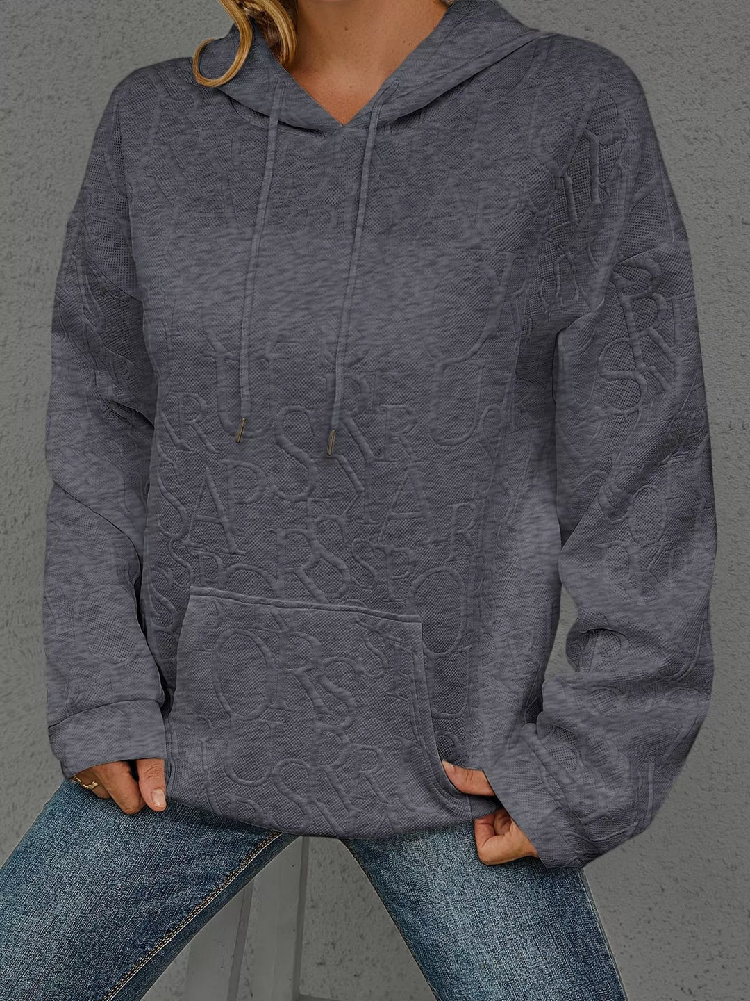 Full Size Embossed Lettering Casual Hoodie Plus Size