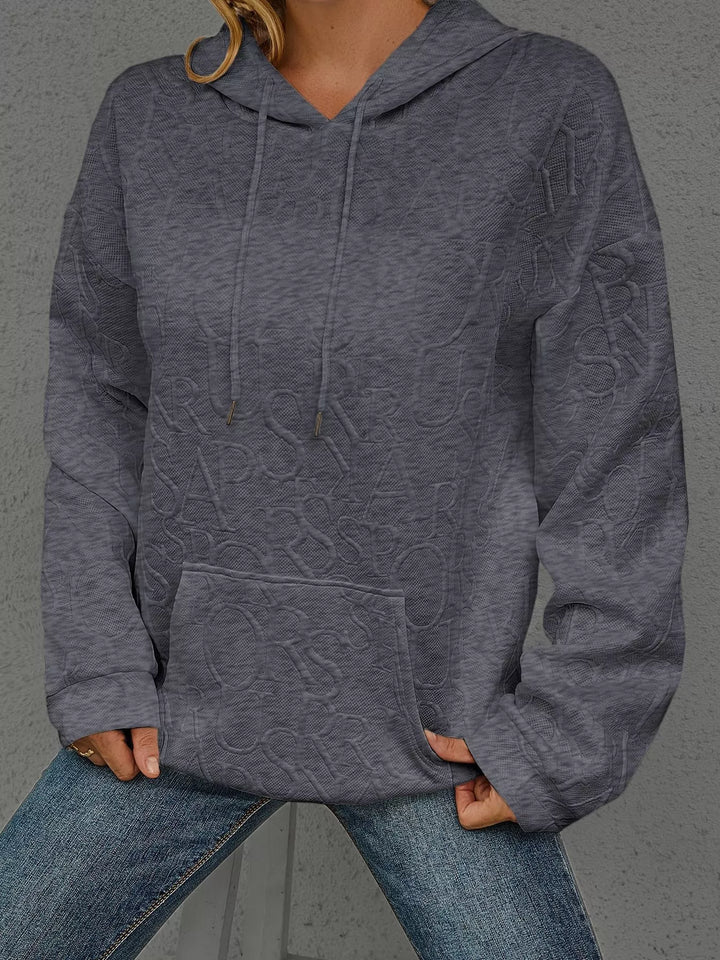 Full Size Embossed Lettering Casual Hoodie Plus Size
