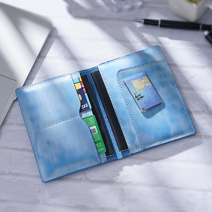 First-layer Cowhide Vintage Handmade Passport Holder Document Organizer Protective Case