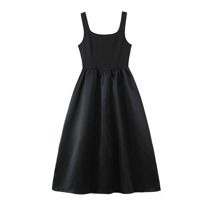 Women Solid Color Frill Strap Slim Fit Patchwork Casual Sling Dress