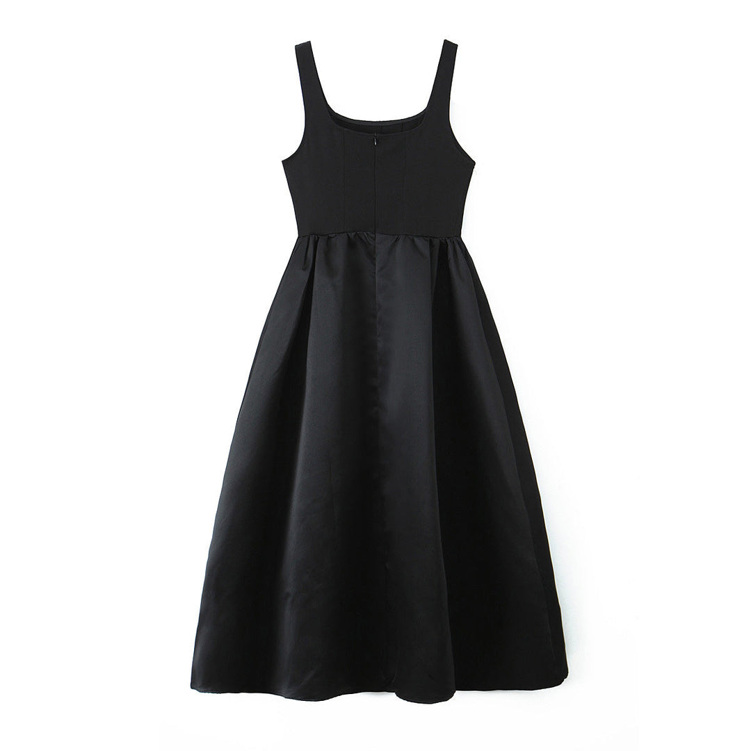 Women Solid Color Frill Strap Slim Fit Patchwork Casual Sling Dress