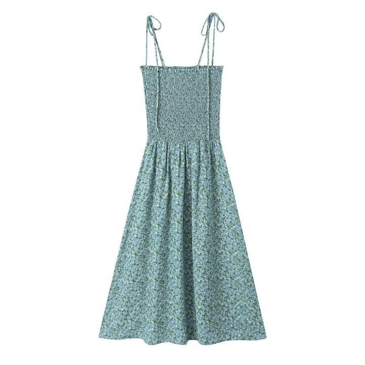 Summer Pastoral Fresh Slim Fit Tied Printing Slip Dress Women