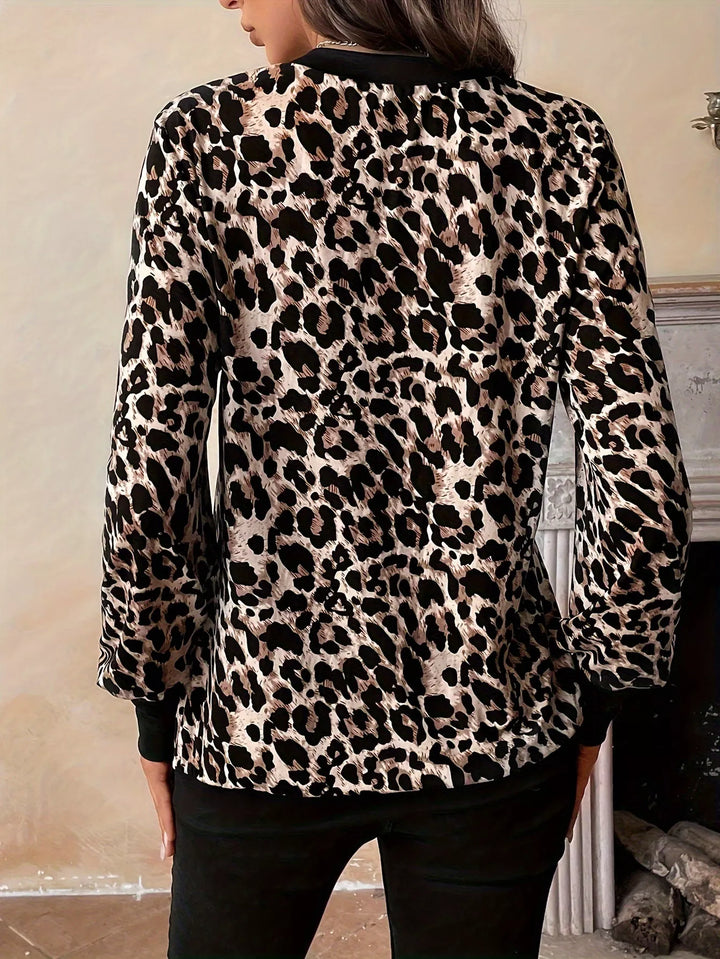 Leopard Print V-Neck Long Sleeve T-Shirt