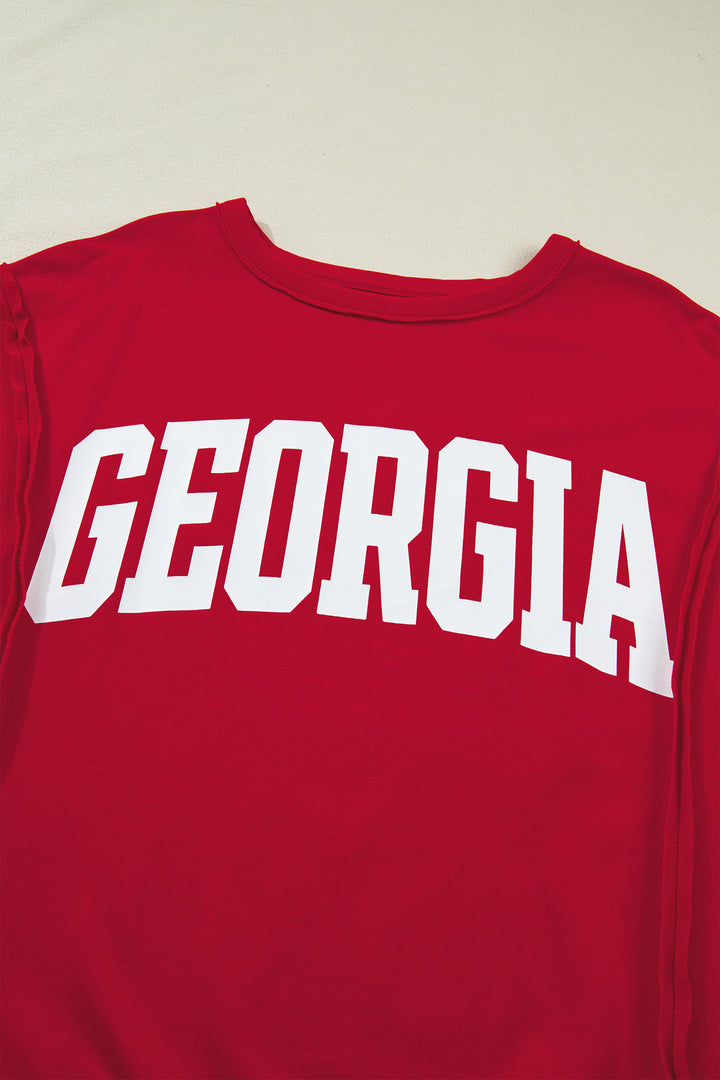Racing Red GEORGIE Letter Printed Raw Seam Drop Shoulder Loose Tee