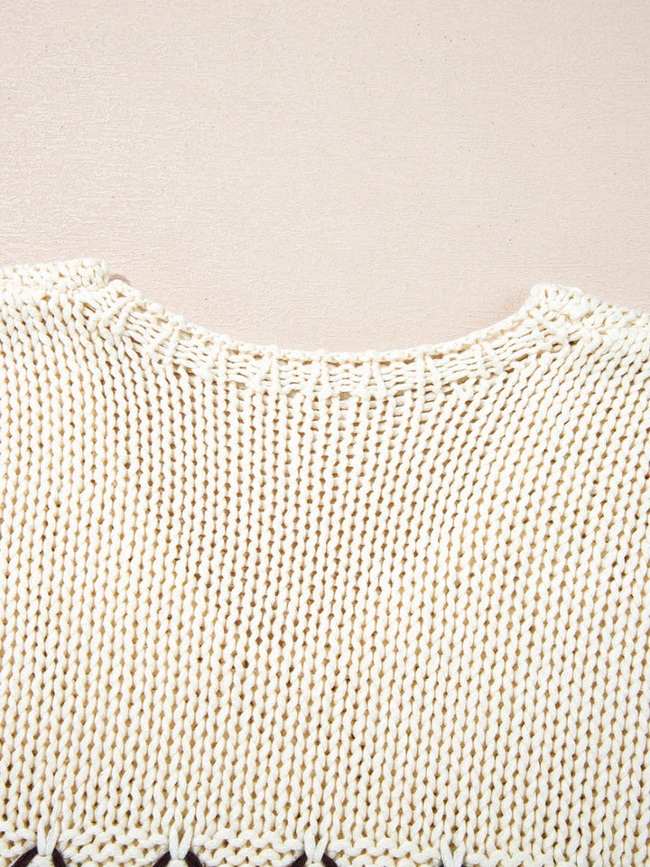 Contrast Stitch Detail V Neck Drop Shoulder Sweater