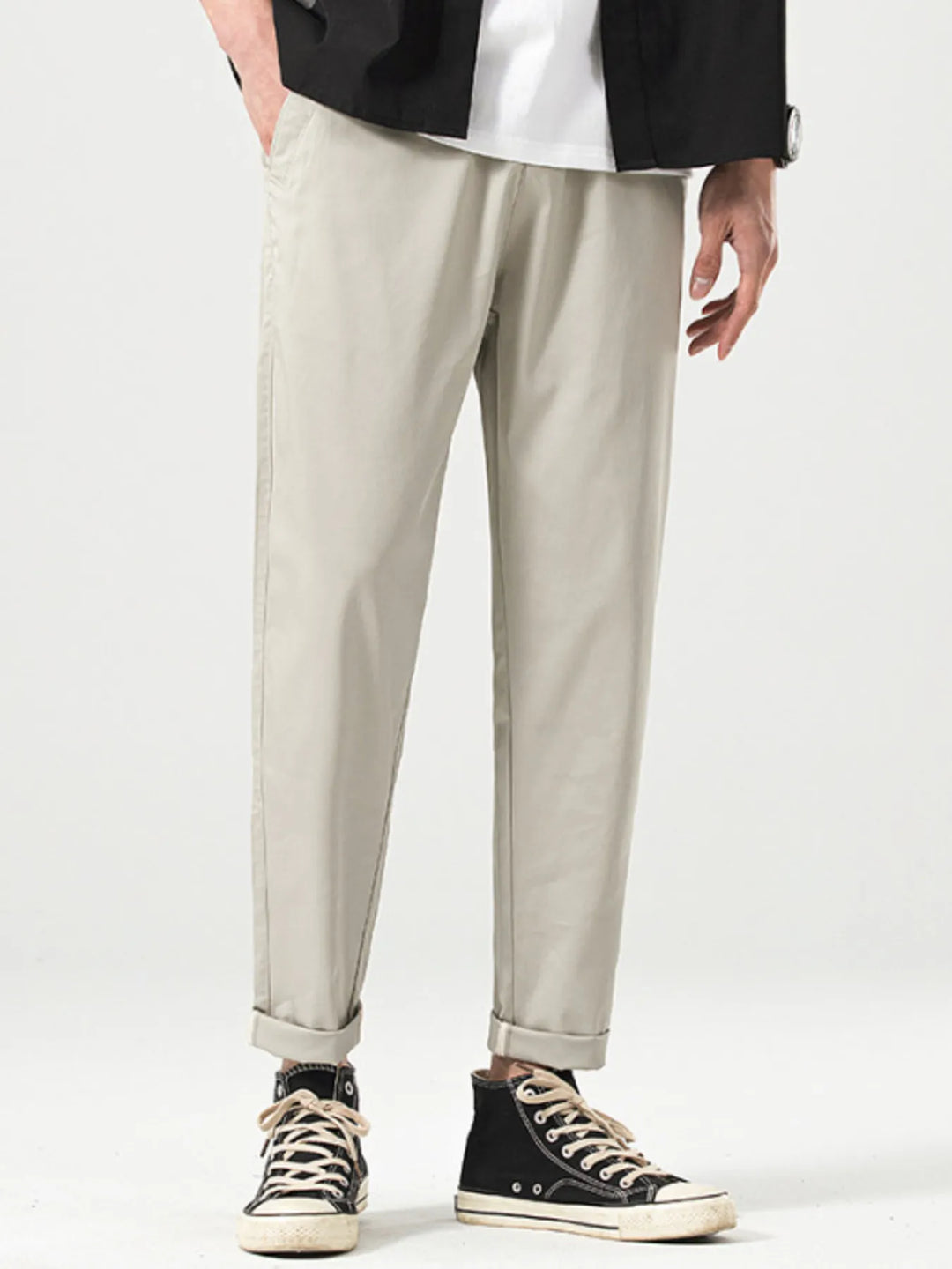 Men's Casual Straight-Leg Cropped Pants
