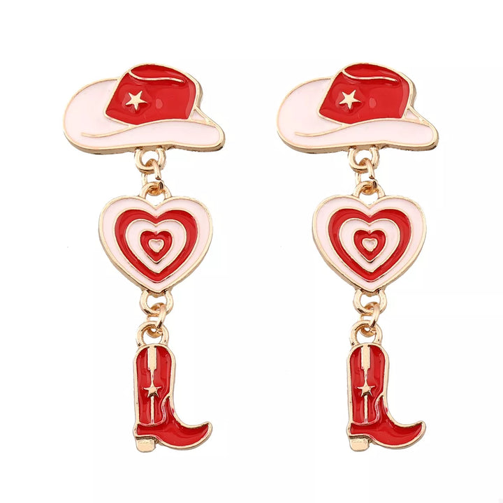 Cowgirl Boots Heart Dangle Earrings