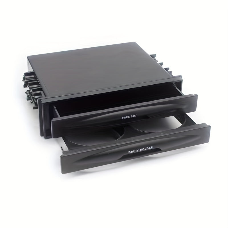 Single Din Radio Pocket, 2 In 1 Car Radio Storage Box Multi Purpose ABS Universal 1DIN 2 Layer Black Cup Holder