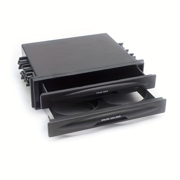 Single Din Radio Pocket, 2 In 1 Car Radio Storage Box Multi Purpose ABS Universal 1DIN 2 Layer Black Cup Holder