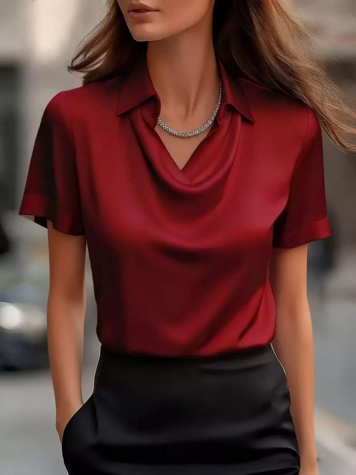 Full Size Satin Cowl Neck Blouse Plus Size