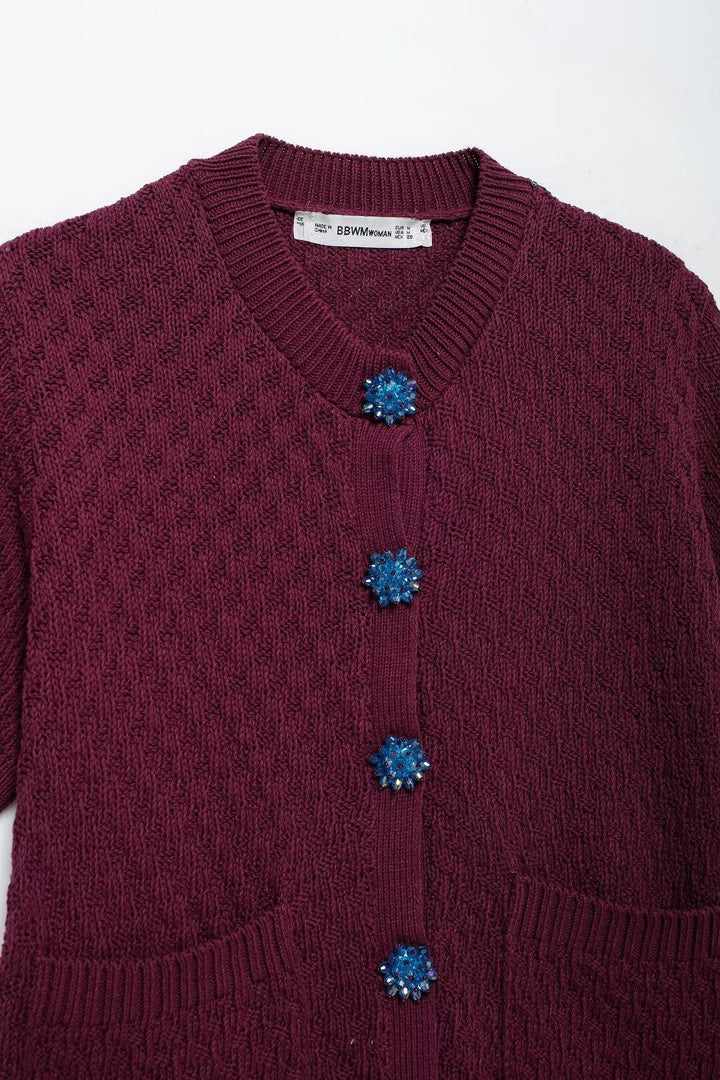 Autumn Women Street Jewelry Button Decoration Knitted Coat