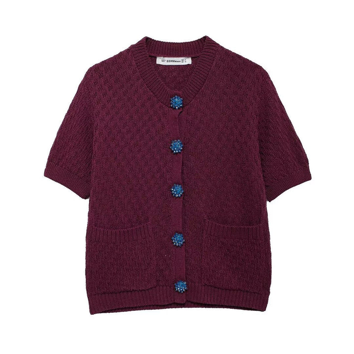 Autumn Women Street Jewelry Button Decoration Knitted Coat