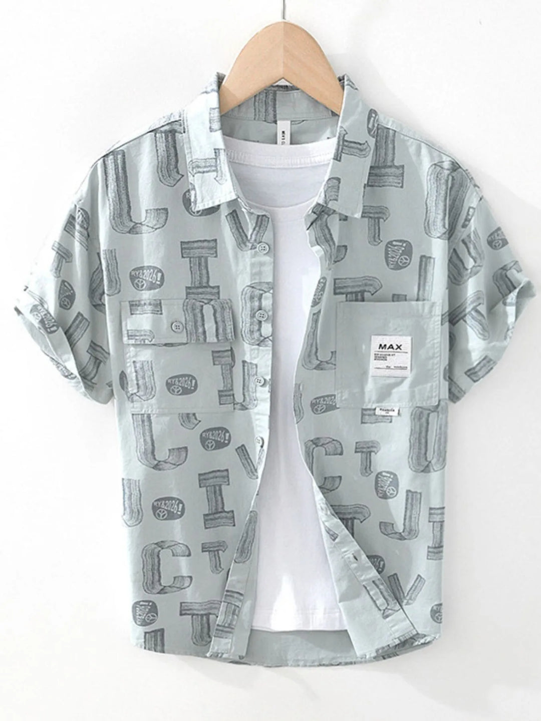 Men's Plus Size Printed Button Up Short Sleeve Shirt