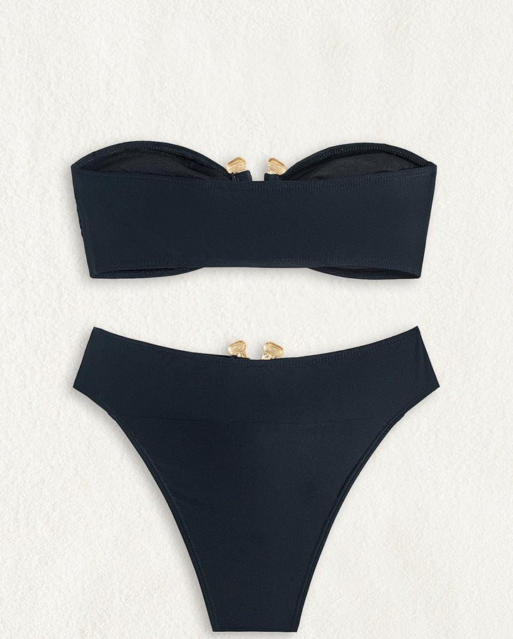Solid Color Tube Top Bikini Sexy Split Swimsuit Set Women Bikini Swimsuit