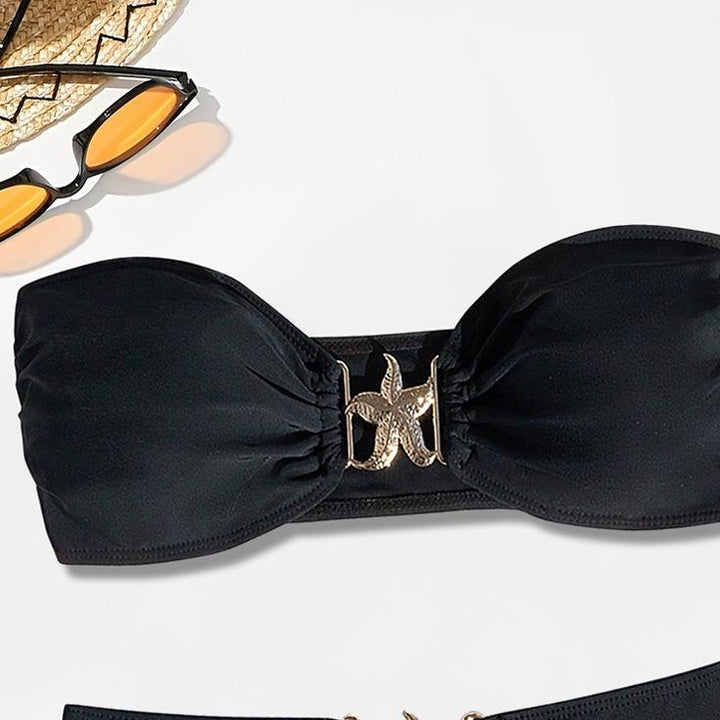 Bikini Swimsuit Split Tube Top Solid Color Bikini High Waist Sexy Swimsuit