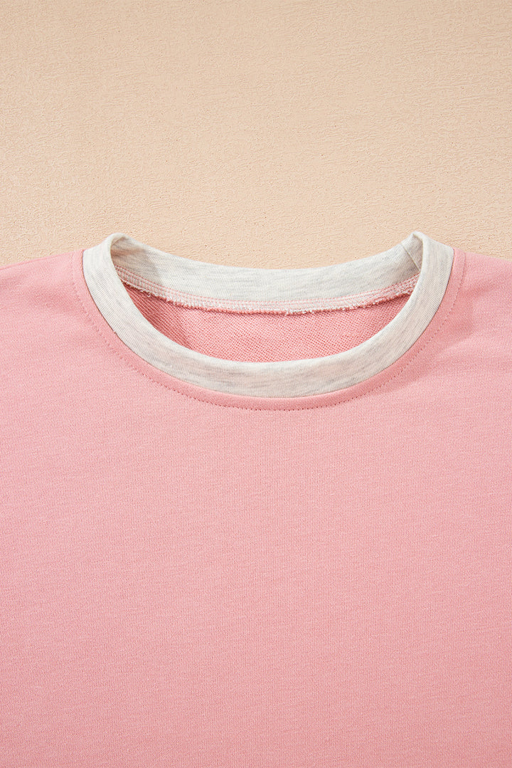 Light Pink 2pcs Color Block Pullover Loose Pant Set