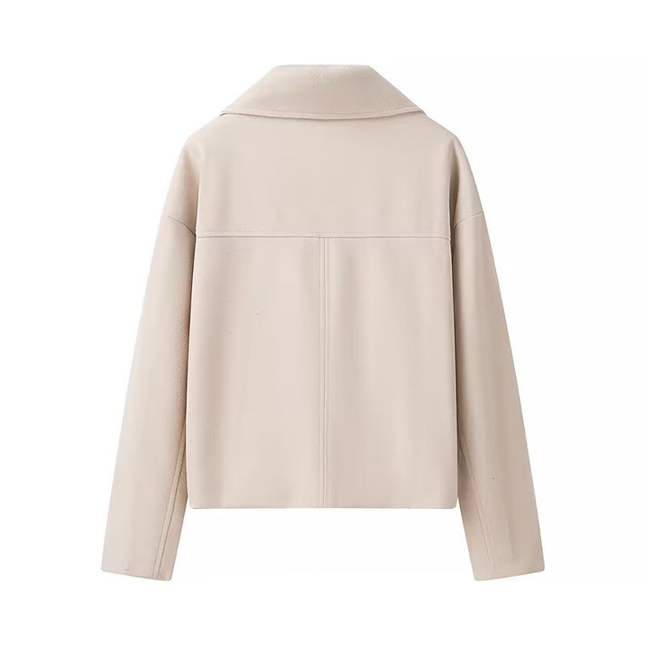 Women Clothing Autumn Winter Casual Collared Double Breasted Woolen Coat Top Women