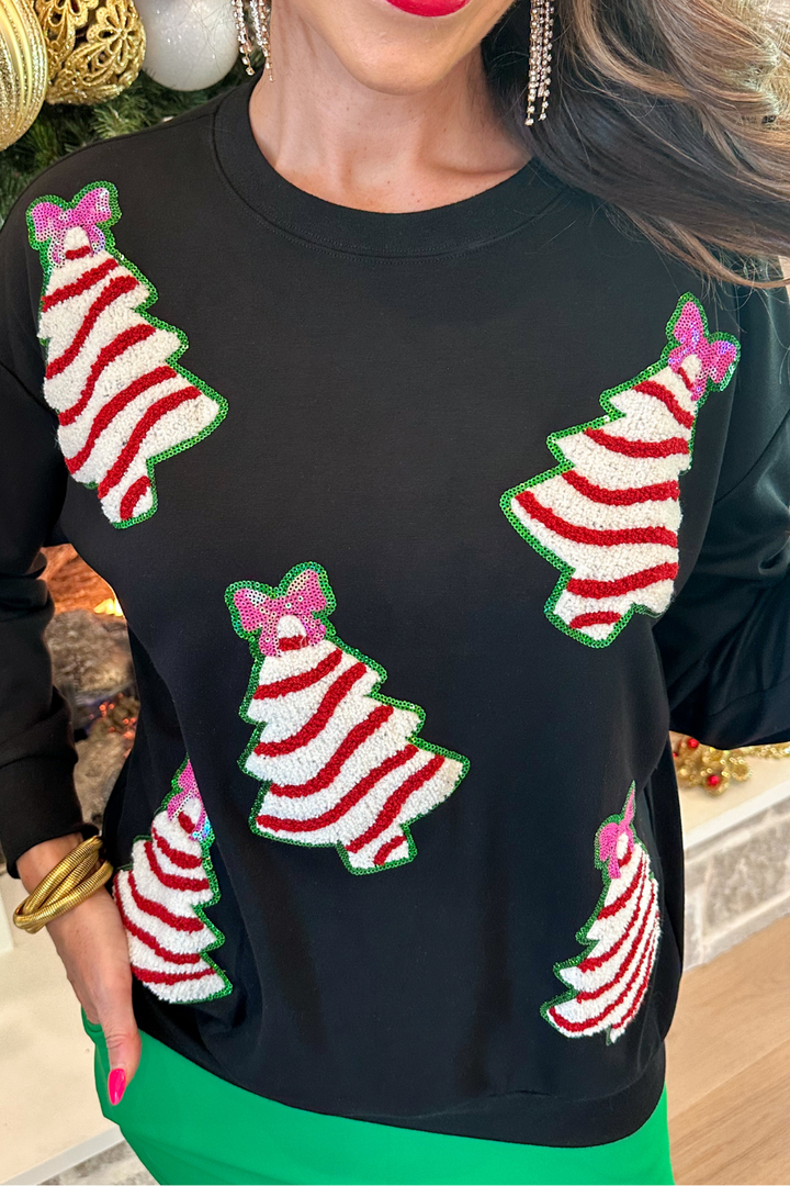 Autumn Winter Women Christmas Tree Decorative Sequ Sweatshirt Casual Loose Top Women