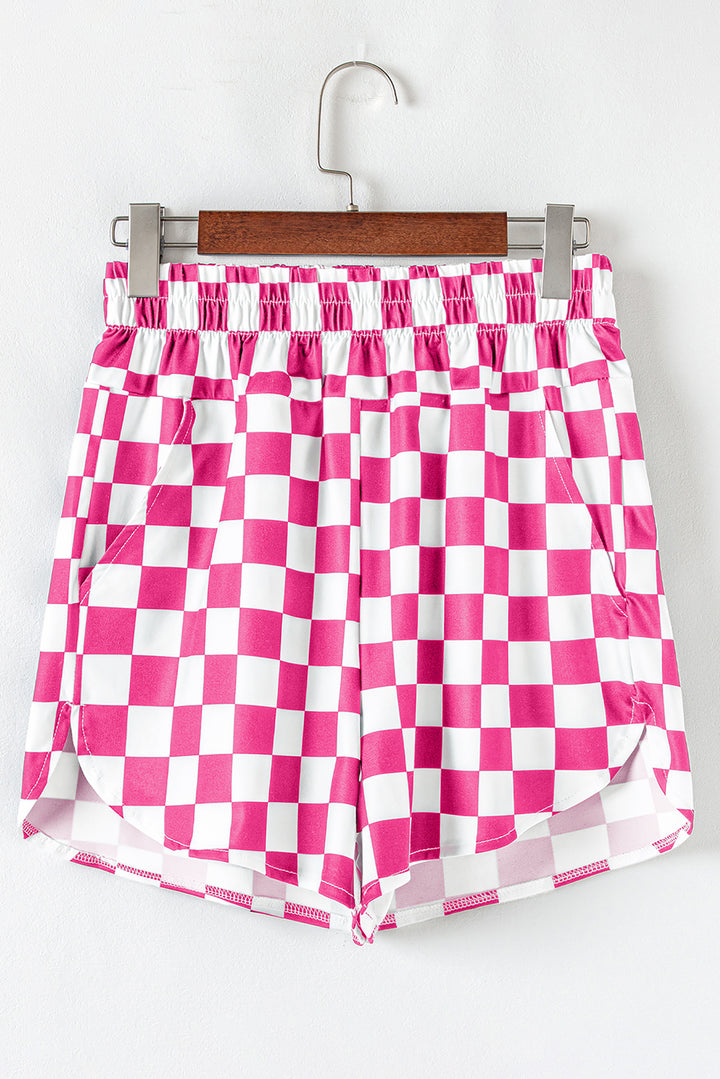 Rose Checkered Print High Waist Casual Shorts