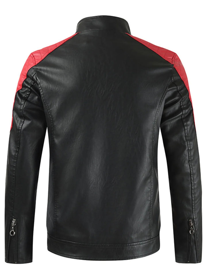 Men's Plus Size Color Block Leather Jacket