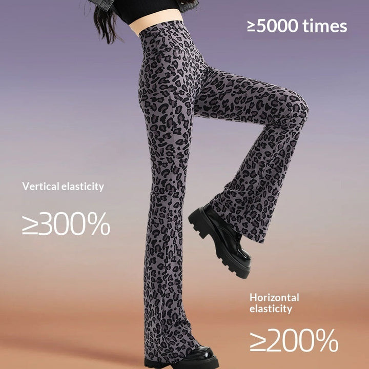 Womens Leopard-print Bootcut Pants With A High Waist For Spring And Autumn