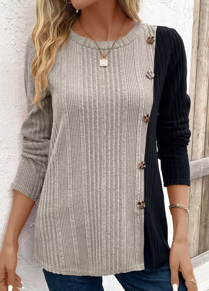 Color Block Ribbed Knit T-Shirt