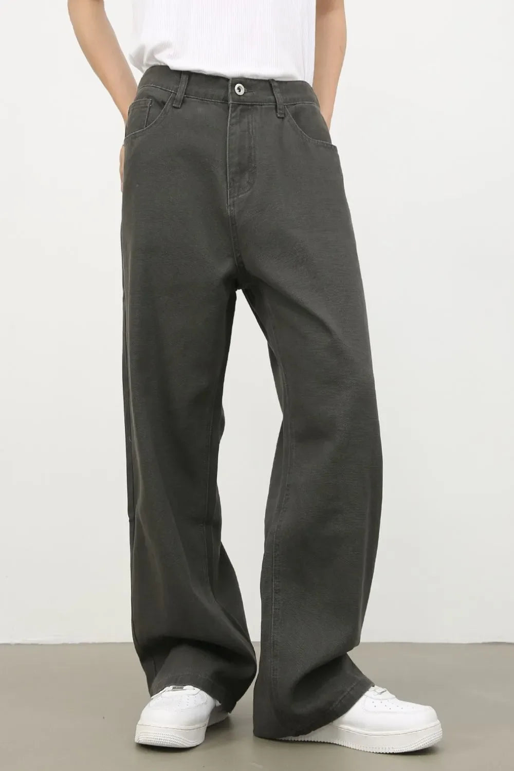 Men's Half Elastic Waist Jeans with Pockets