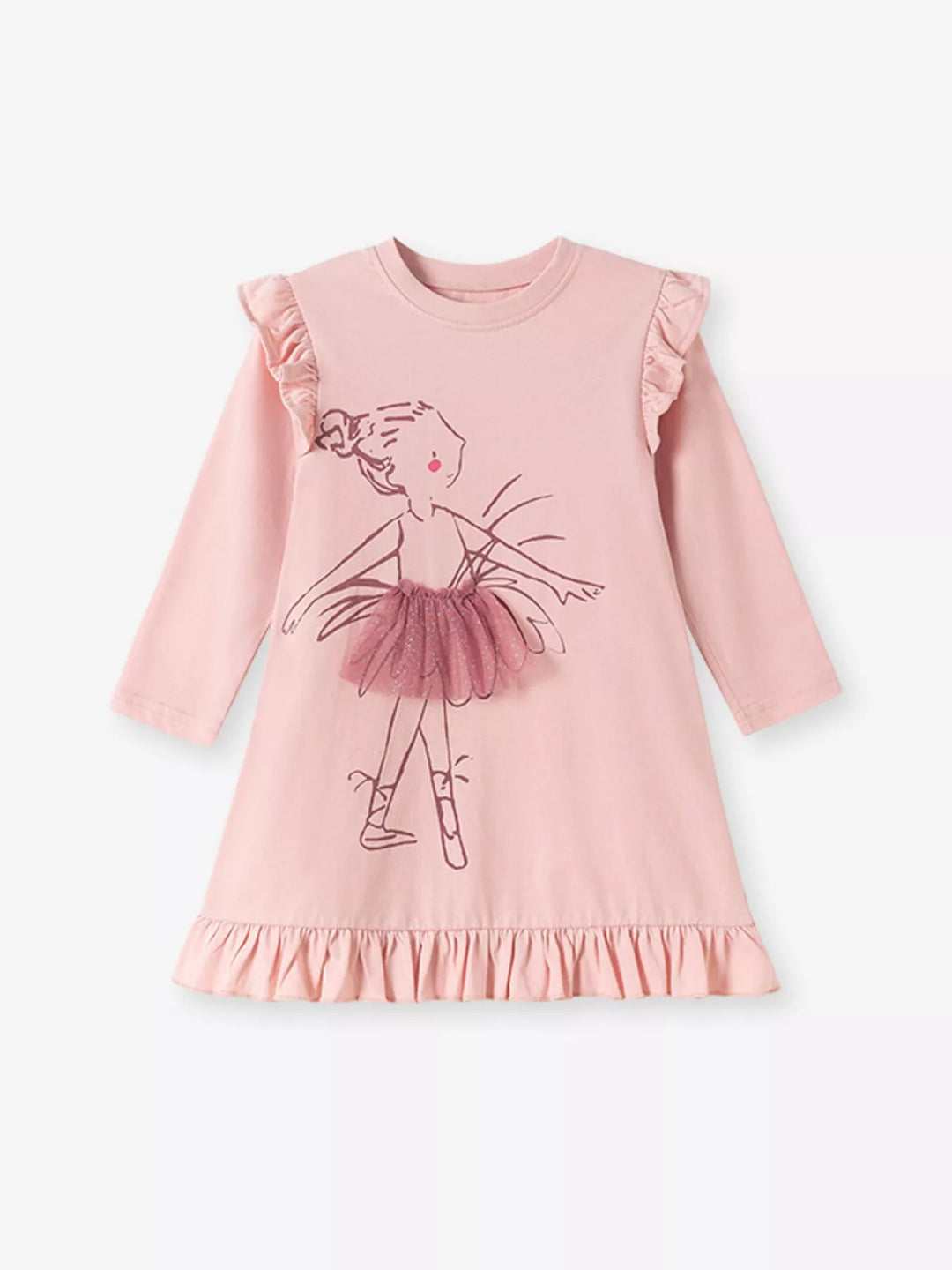Children's Ruffle Trim Long Sleeve Dress