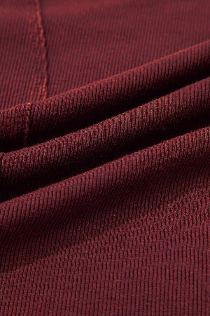 Burgundy Exposed Seam Ribbed Long Sleeve Top
