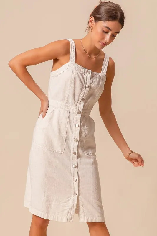 SO ME Button Down Pocket Front Pinafore Dress