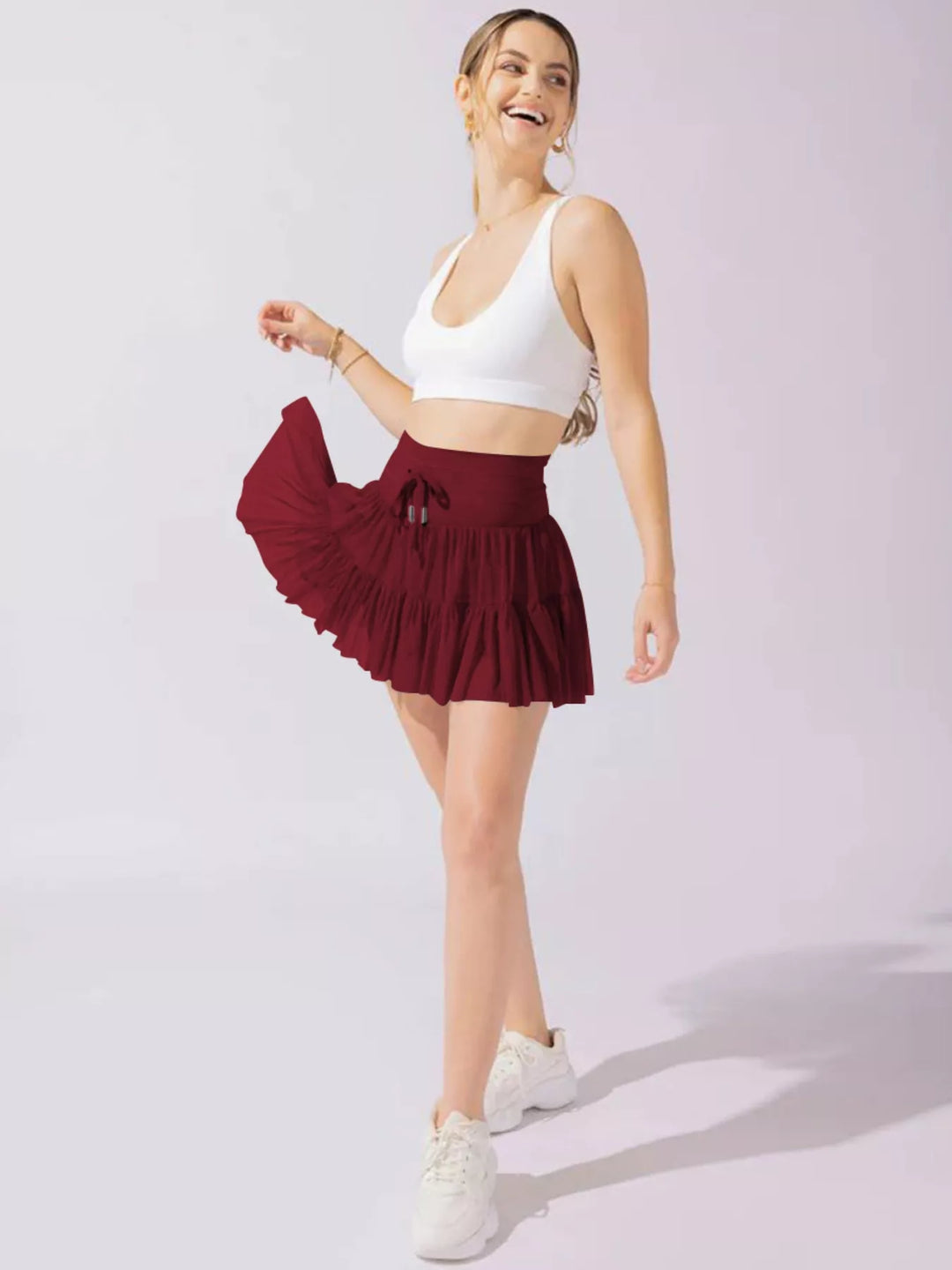 Tiered Skort with Drawstring