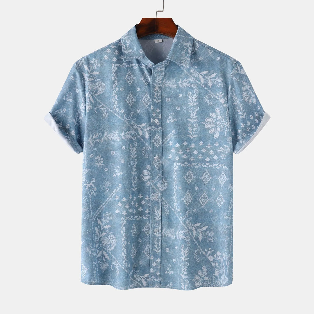 Men's Printed Short Sleeve Button-Up Shirt