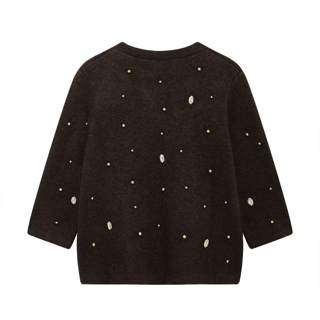 Autumn Jewelry Beaded Knitted Cardigan Coat
