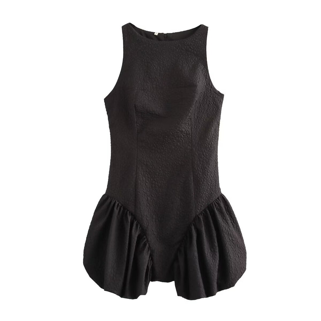 Women French Waist Display Wide Swing Short Sleeveless Dress Puffy dress