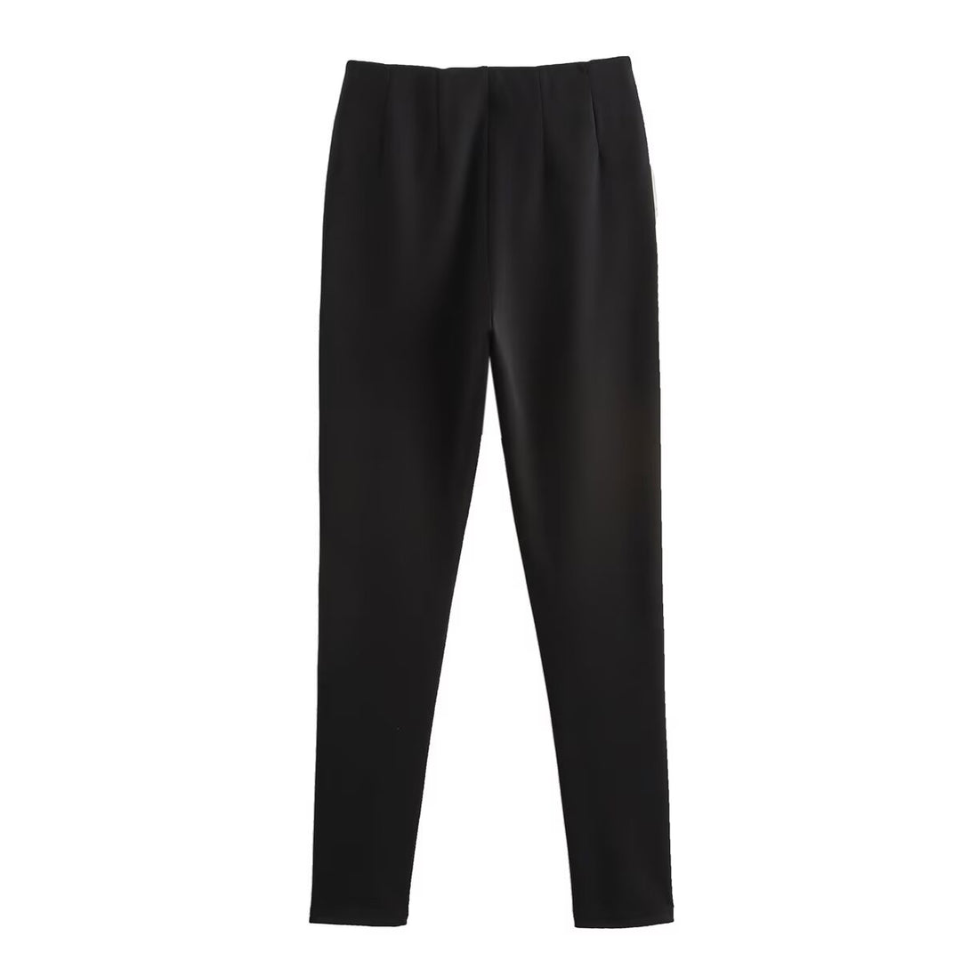 Autumn Women Clothing Jewelry Decorated Row Button Mid Waist Bottoming Trousers