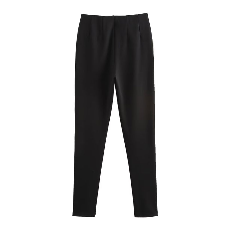 Autumn Women Clothing Jewelry Decorated Row Button Mid Waist Bottoming Trousers
