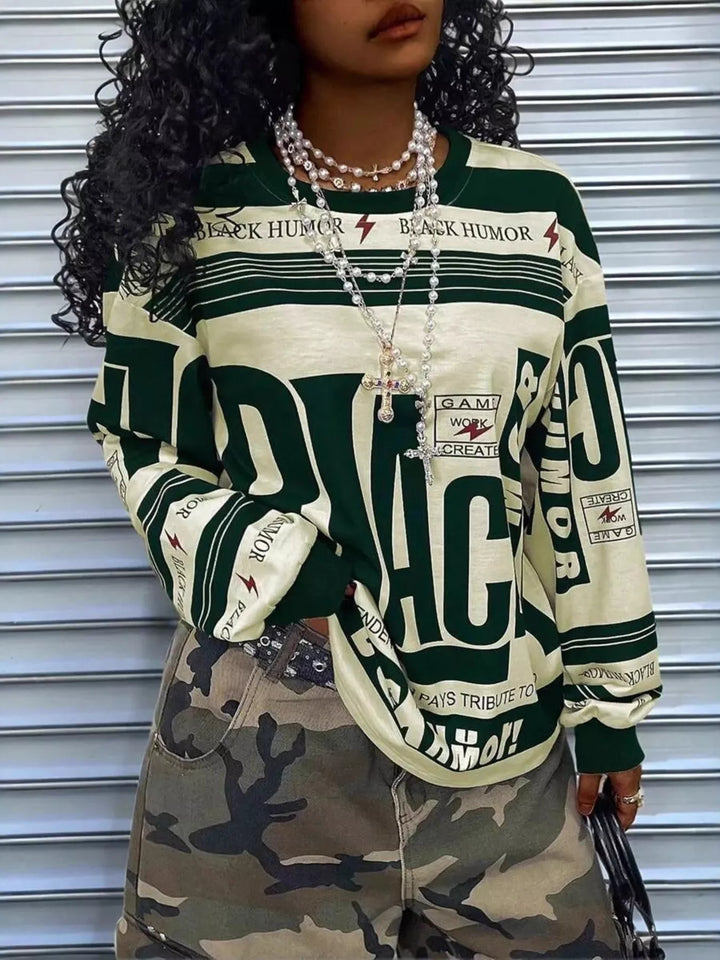 Printed Drop Shoulder Long Sleeve T-Shirt
