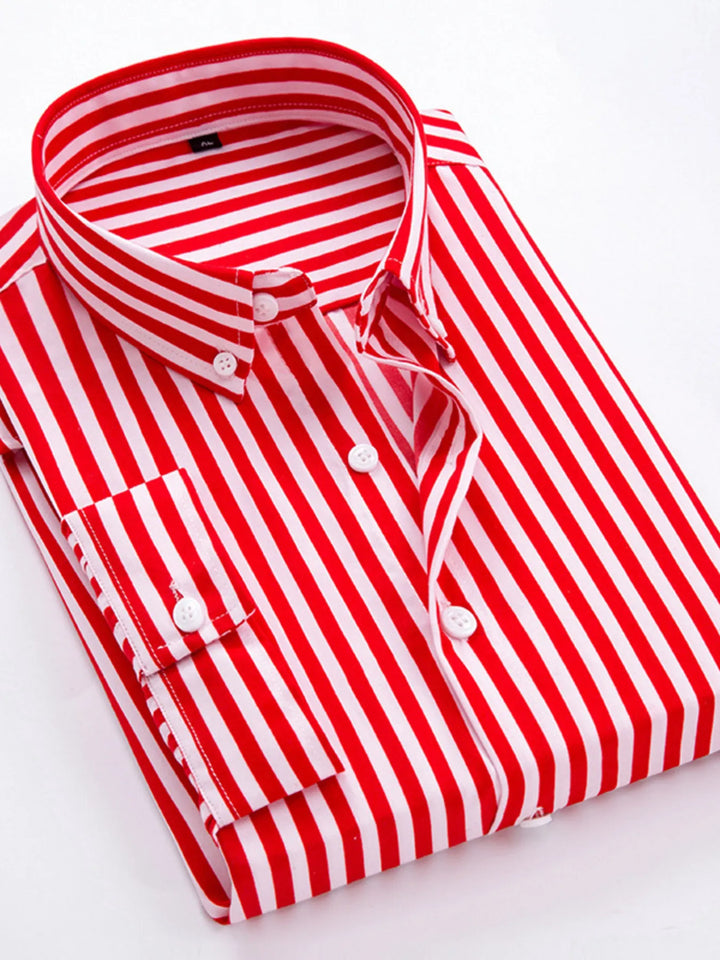 Men's Plus Size Striped Button Up Long Sleeve Shirt