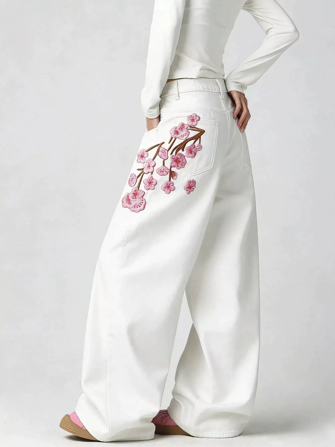 Embroidered Wide-Leg Jeans