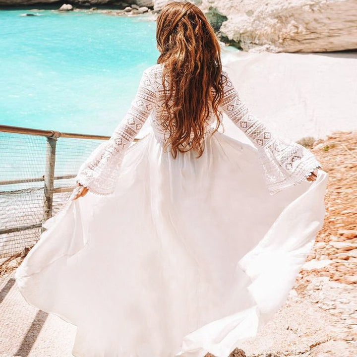 Rayon Stitching Lace Long Cardigan Beach Beach Cover Up Swimsuit Outwear Cardigan Sun Proof Vacation