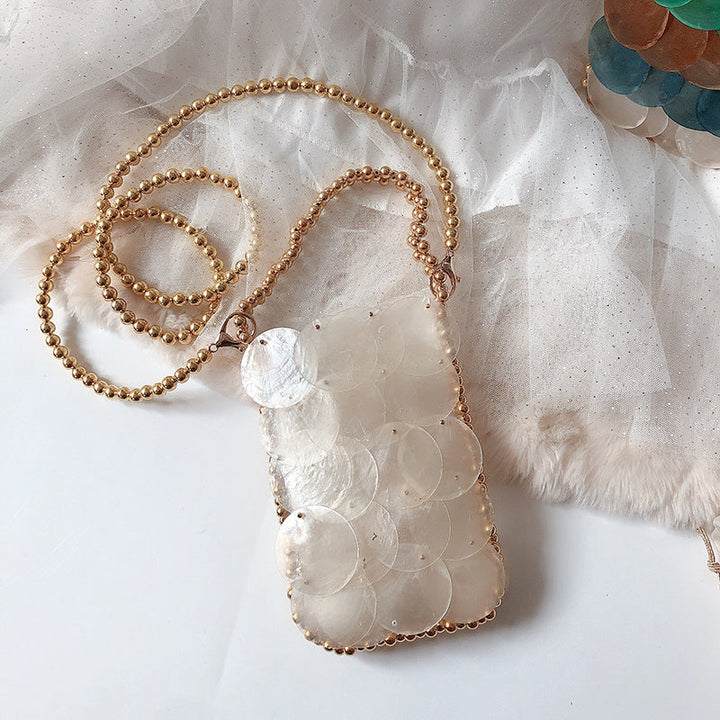 Color Handmade Woven Shell Bag Color Women Handbag Beaded Chain Fish Scale Bag