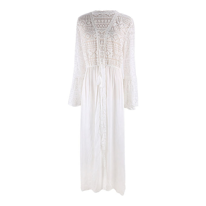 Rayon Stitching Lace Long Cardigan Beach Beach Cover Up Swimsuit Outwear Cardigan Sun Proof Vacation