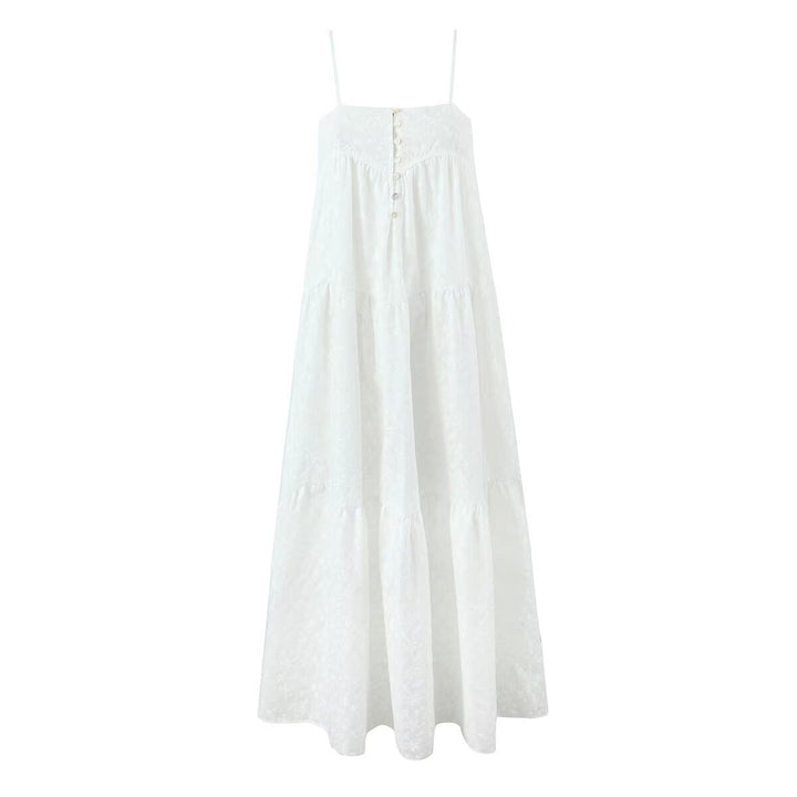 All Match Embroidered Strap Backless Maxi Dress