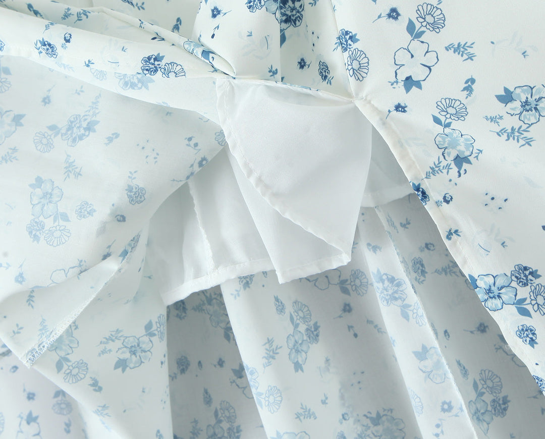 Spring Floral Print Lace Trim High Waist Slim Mid Length Sling Dress