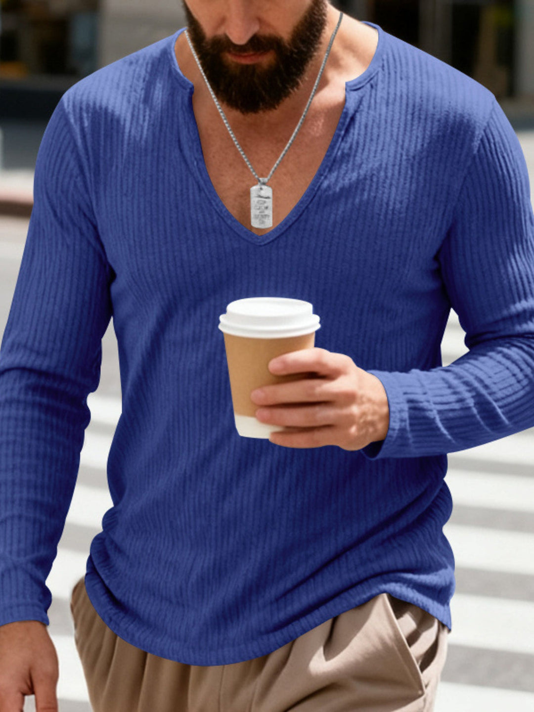 Men's Full Size Casual Ribbed Long Sleeve T-Shirt Plus Size