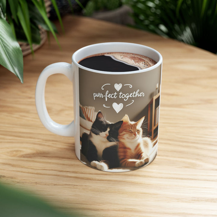 Purrfect Together 11 oz Ceramic Mug  Cute Valentines Day Gift for Cat Lovers